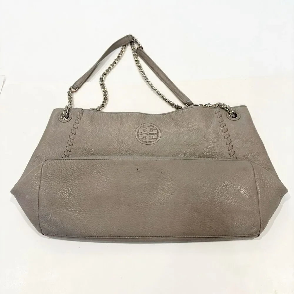 Tory Burch Marion Chain Slouchy Tote Bag French Gray $495.00 FLAW